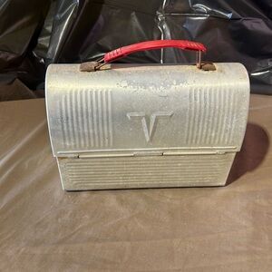 Thermos brand Products V Silver Aluminum Dome Lunch Box With Red Handle.